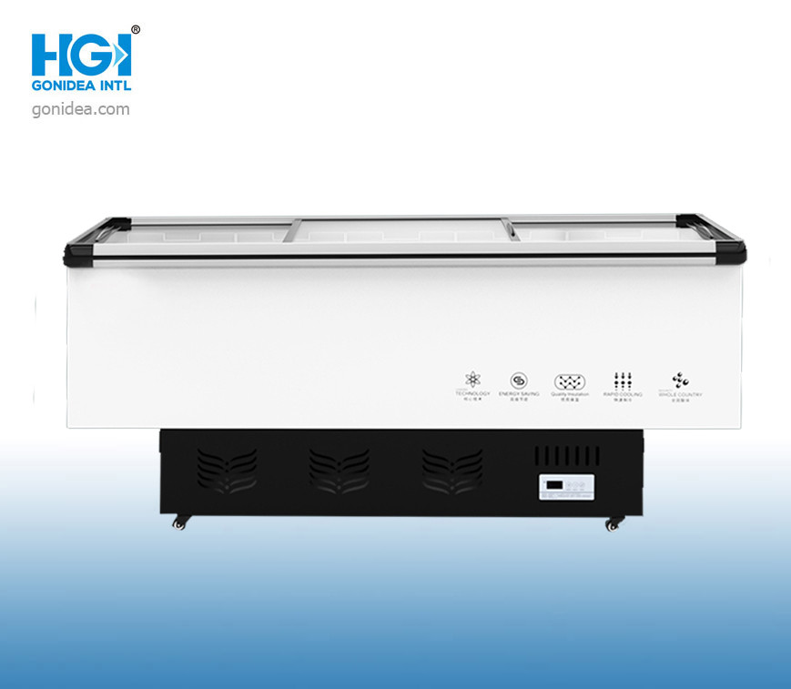 1088L Gonidea Supermarket Island Freezer Auto Defrost 3 Glass Door