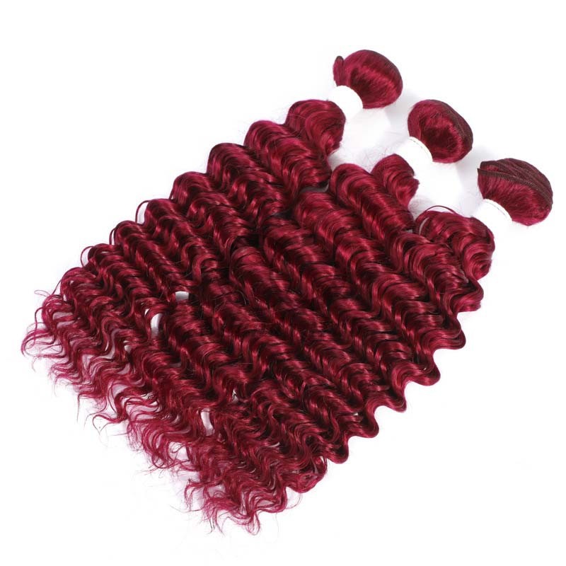 Burgundy Deep Wave Remy Human Hair Bundles Sew In Weave Bundles Brazilian Bundle Deals
