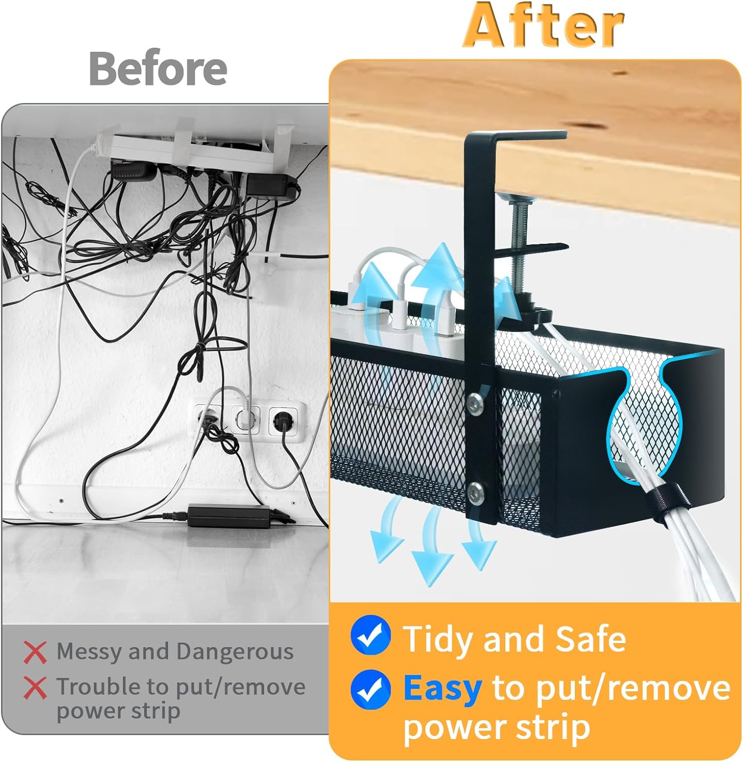 Office Electric Wire Organizer Tray No Drill Mesh Desk Cable Tray for Cable Management