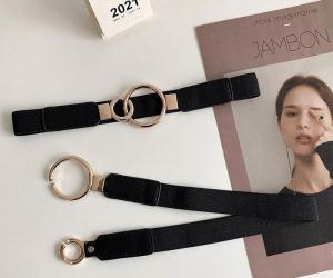 Quality Women'S Fashion Elastane Skinny Belts Rose Gold Clamp Round Shape Buckle wholesale