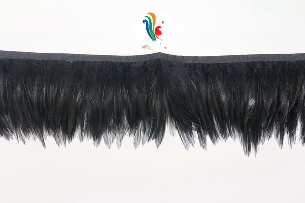 4-6 Inch Party Decoration Saddle Hackle Feather Fringe Trimming with Satin Ribbon Tape
