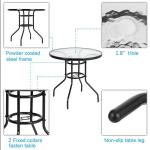 Black Tempered Glass Garden Table Outdoor Round Metal Dining Table 80cm