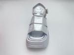 Women summer silver thick soled sandals with metal button genuine leather