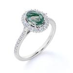 Oval Moss Agate Moissanite Diamonds Floral Halo Engagement Ring Green Gemstone
