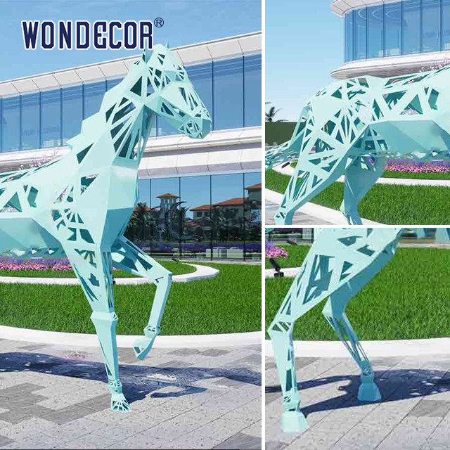 Large outdoor metal forging geometric animal hollow horse stainless steel sculpture