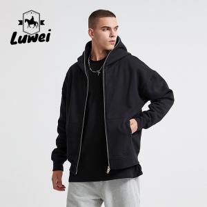 Quality Zip Plain Street Wear Hoodie Men Slim Heavyweight Cotton Sweatshirt wholesale