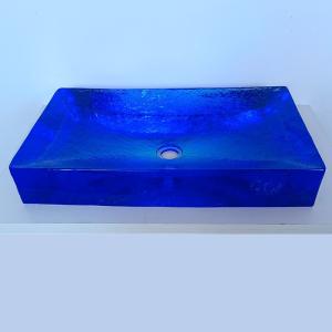 Quality Glazed Glass Bathroom Wash Basins Sky Blue Color 40KG Weight Vessel Sinks wholesale