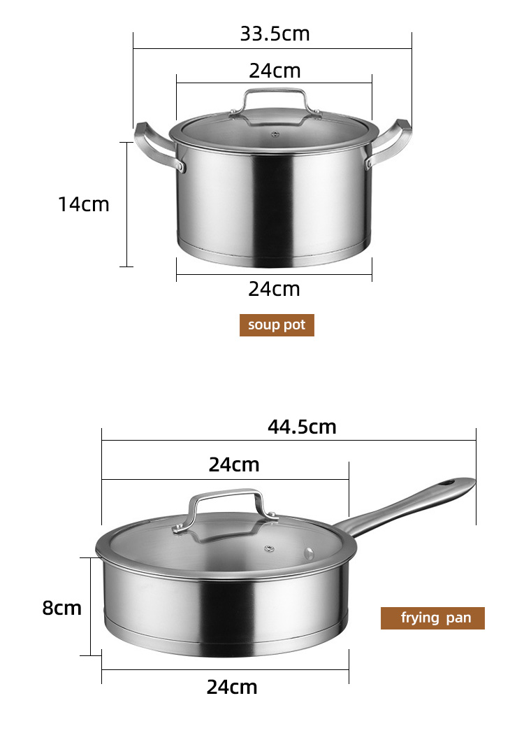 Factory Direct Sale Pans And Pots Sets Silver Cooking Pot Sets Stainless Steel Cookware Sets For Kitchen
