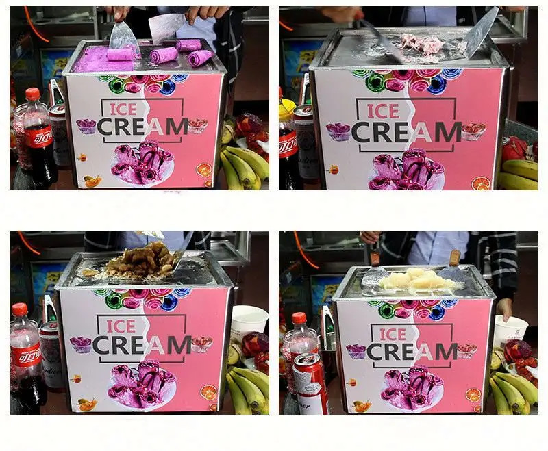Commercial Ice Roll Maker Stir Fried Ice Cream Machine Stainless Steel With Single Square Pan