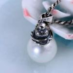 Women Retro 925 Silver Shell Pearl Bird Pendant Necklace (XH056542W)