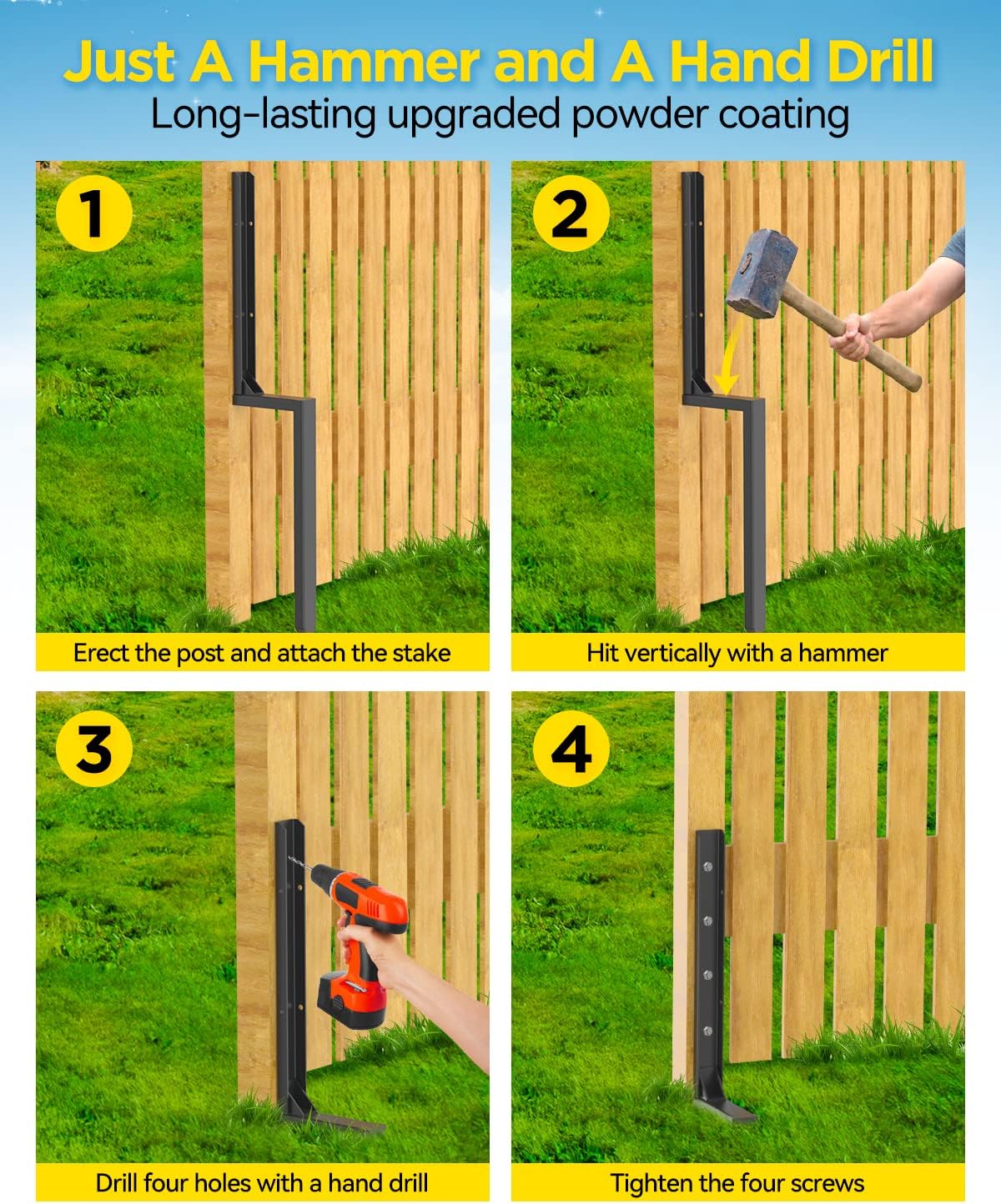Customized Heavy Duty Steel Fence Post Repair Stakes Custom Dimensions and Powder Coating