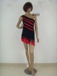 Mature Harem Competition Dance Costumes Diagonal Neckline Red Ladies Knee Length