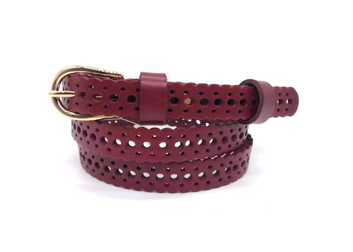 1.8cm Slim Womens Genuine Leather Belt With Hollow