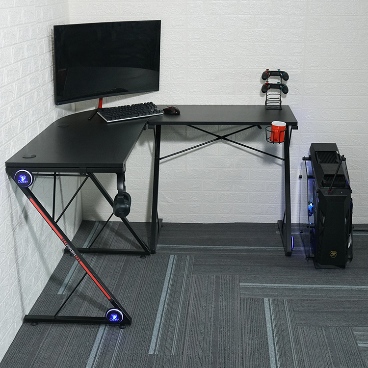 Workspace Home Office L-shaped Computer Gaming Table with Round Corner Monitor Stand