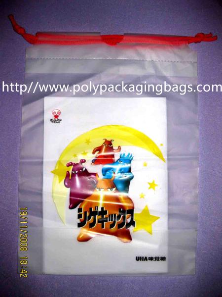 Promotional Candy / Cookies / Chocolate Drawstring Plastic Bags With Cartoon