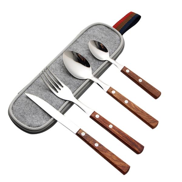 Cheap Dorm Room Forks Knives Spoons Set Wooden Handle Japanese Style Cutlery for sale