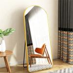 Decorative Full-Length Gold Body Dressing Wall Mirror with Metal Framed Arch