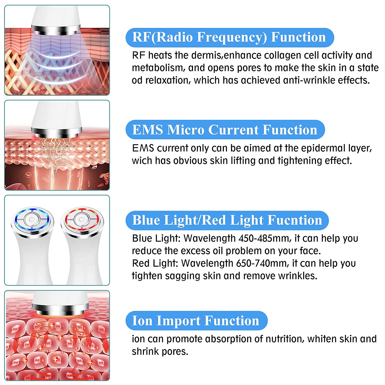 Acne Removal Rf Microcurrent Home Skin Tightening Device Skin Lifting Beauty Machine