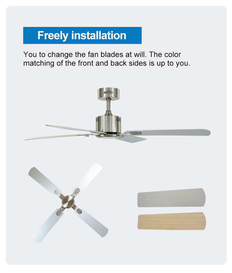6 Speeds DC Motor Ceiling Fan with Silver MDF Blades and Mulit Colors in Fancy Design