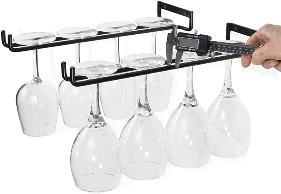 12 Inch Wine Glass Rack 2 Pack Iron Hanging Holder Cup Storage Hanger Wall Mounted for Kitchen Cabinet Bar