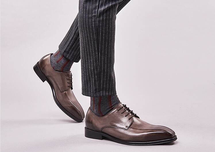 Handmade Mens Black Patent Leather Shoes Square Toe Striped Men Wedding Shoes
