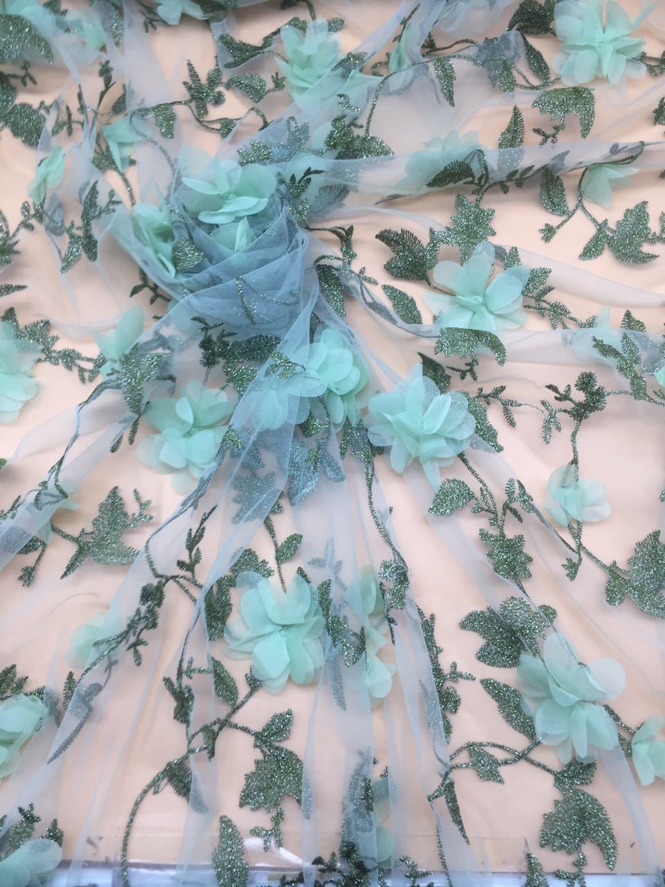 Colorful Polyester 3D flower embroidered Lace fabric for women garments