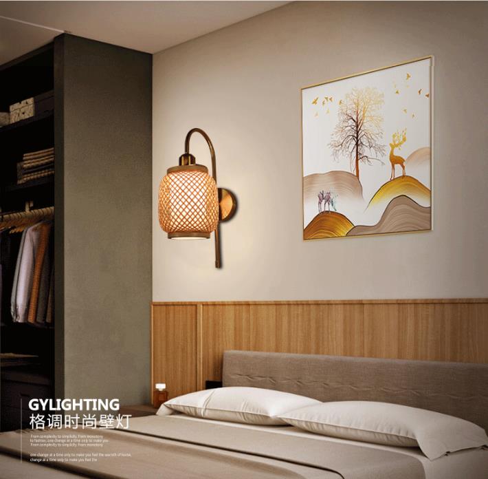 OEM Round Rattan Wall Lights , Bamboo Rattan Lantern LED Light Source