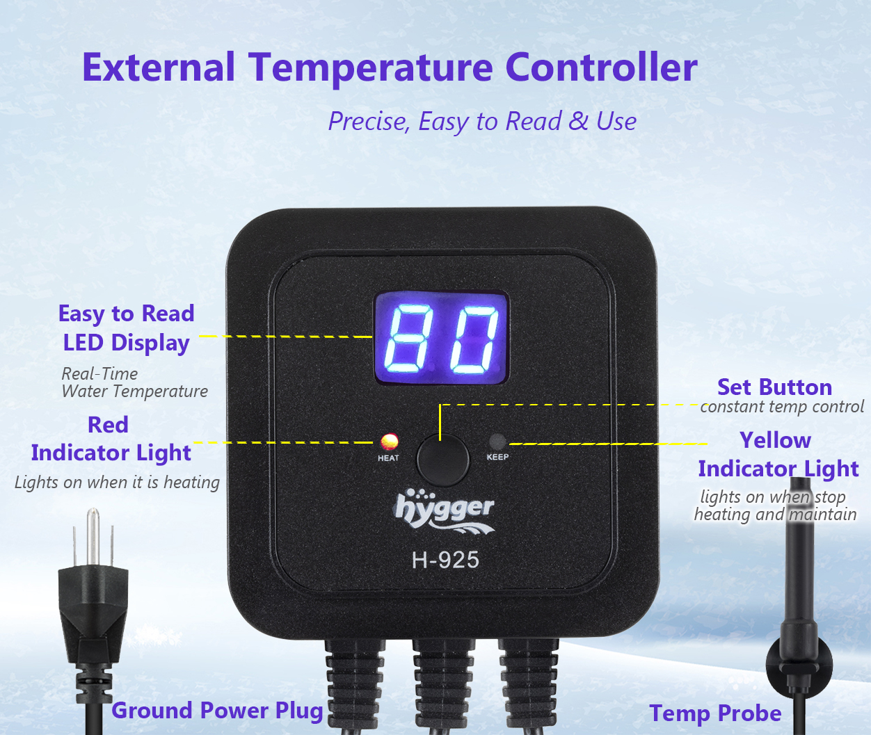300W aquarium heater with LED digital temperature controller for diving fish tank water heater for 30-60 gallon water tank