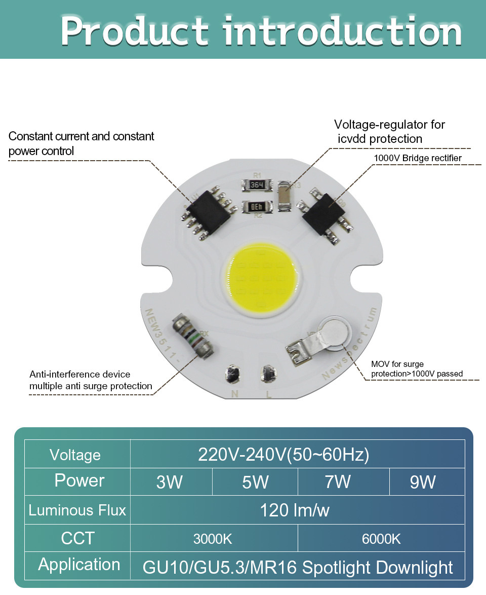 No Flashing Smart LED Module CCT 6000K Energy Saving COB LED Chip
