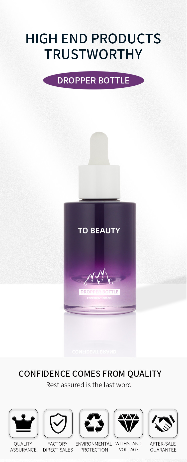New design small ombre purple white pump 30ml empty serum container dropper bottle
