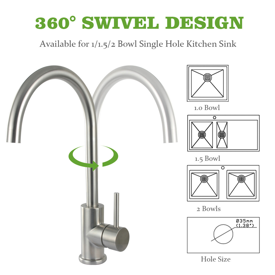 Steel 316 Kitchen Faucet 360 Degree Swivel Stainless Steel Kitchen Sink Faucet one Handle Hot and Cold Mixer Sink Faucet