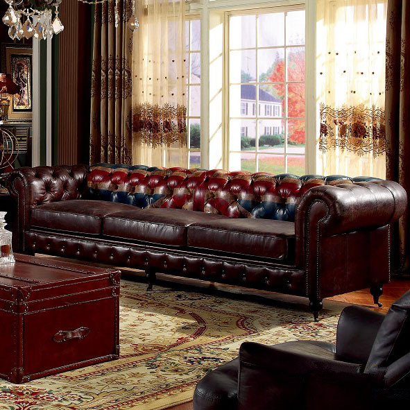 Hand Crafted Chesterfield Leather Sofa Union Jack Flag Printed
