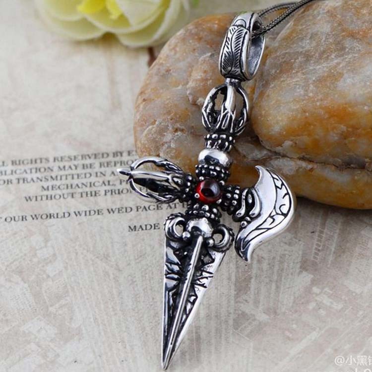 Men's Jewelry Vintage Sword 925 Silver Amulet Pendant Necklace (N046031W)