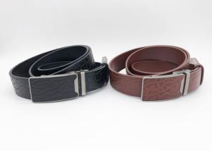 Quality Genuine Leather Automatic Buckle Waist Belt , Leather Ratchet Belt 3.5cm Width wholesale
