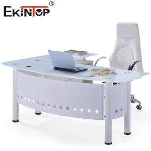 Quality Transparent Blue Glass Desk For Office Building With Metal Legs wholesale