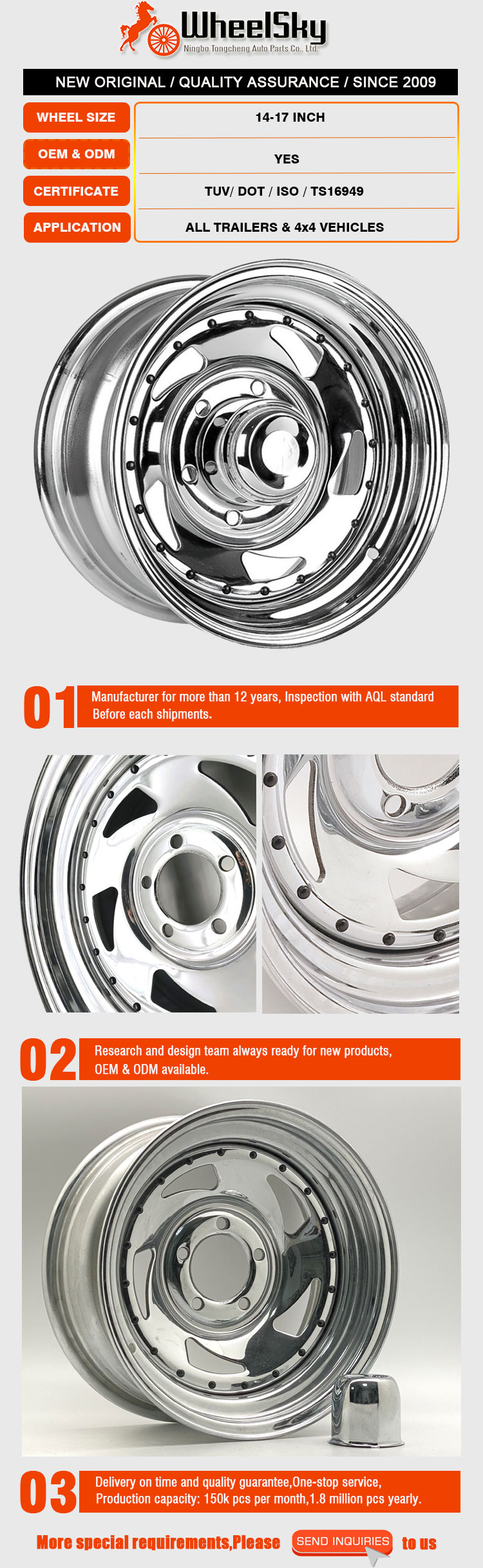 Custom Chrome Directional Trailer Steel Wheels 15 Inch 4x4