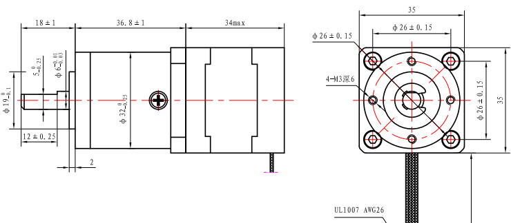 NEMA 14 Double Shaft Stepper Motor with Gearbox(19:1) 35*35*28mm