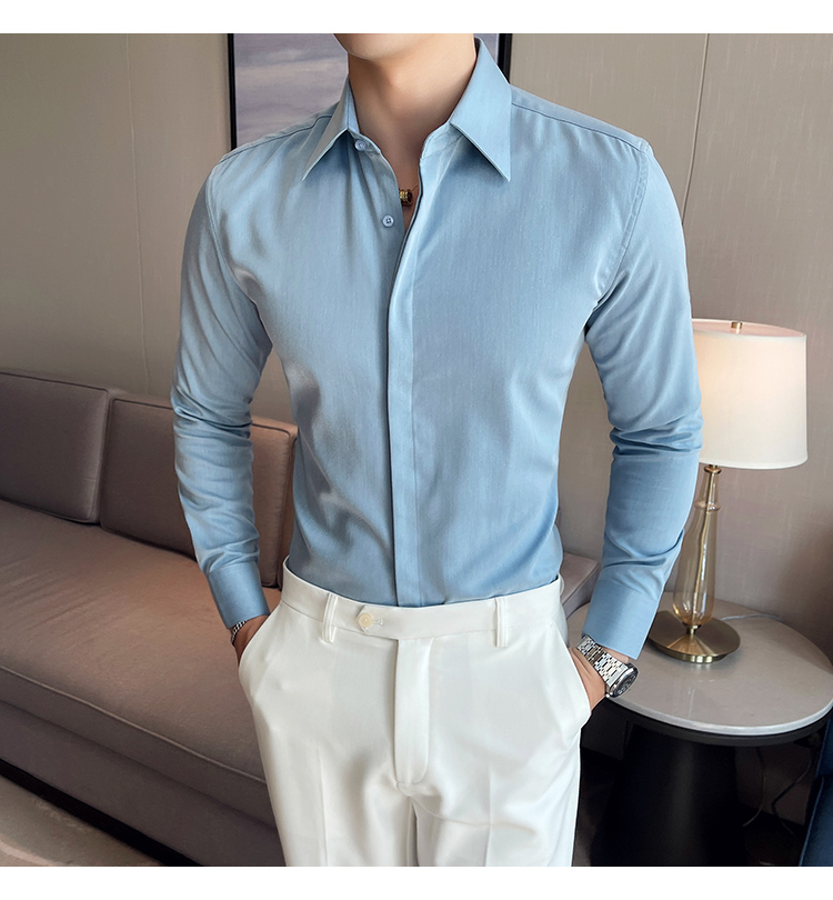 Weaving method woven 100% Cotton Business Dress Button Down Casual Shirts For Men Slim Fit