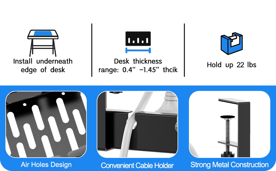 Under Desk Cable Tray Basket for Wire Management Sturdy Metal Clamp Design for Office