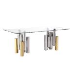 Modern 12mm Thick Tempered Glass Top Dining Table With Stainless Steel Base