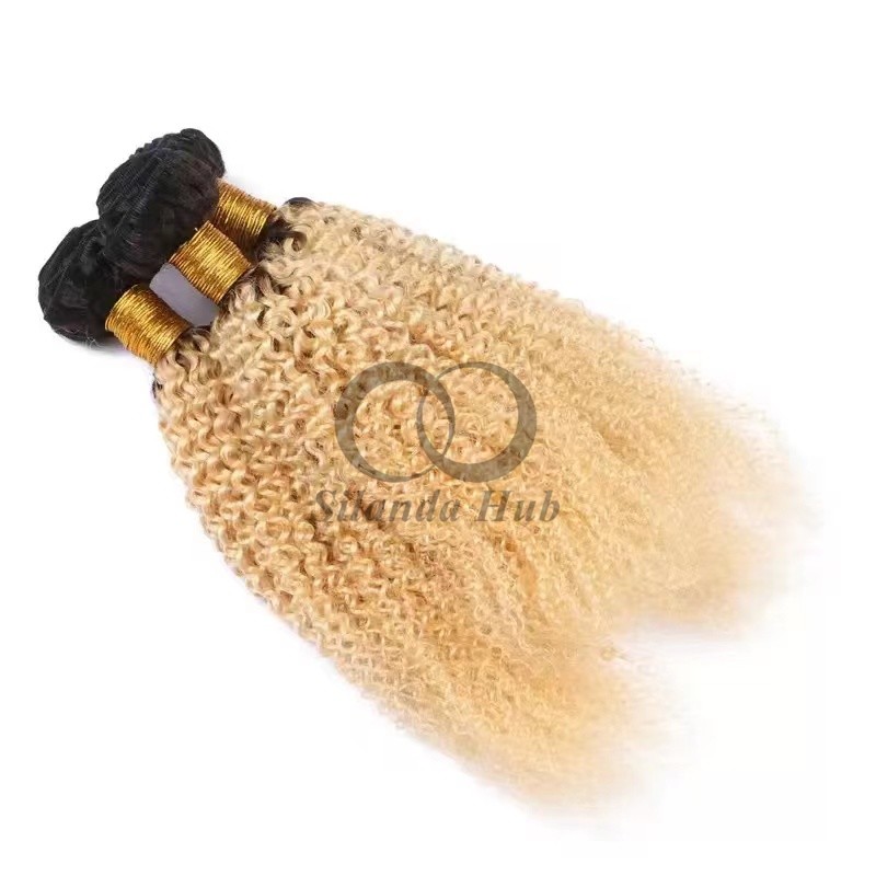 #T1B/613 Bleached Blonde Kinky Curly Remy Human Hair Bundles Sew In Weave Bundles Brazilian Bundle Deals