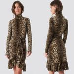 Autumn Fashion Women Long Sleeve And High Neck Leo Polo Dress Brown
