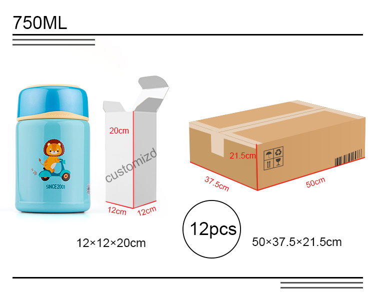 750ML kids children and baby food flask ,stainless steel kids school thermal food lunch flask with spoon and pouch