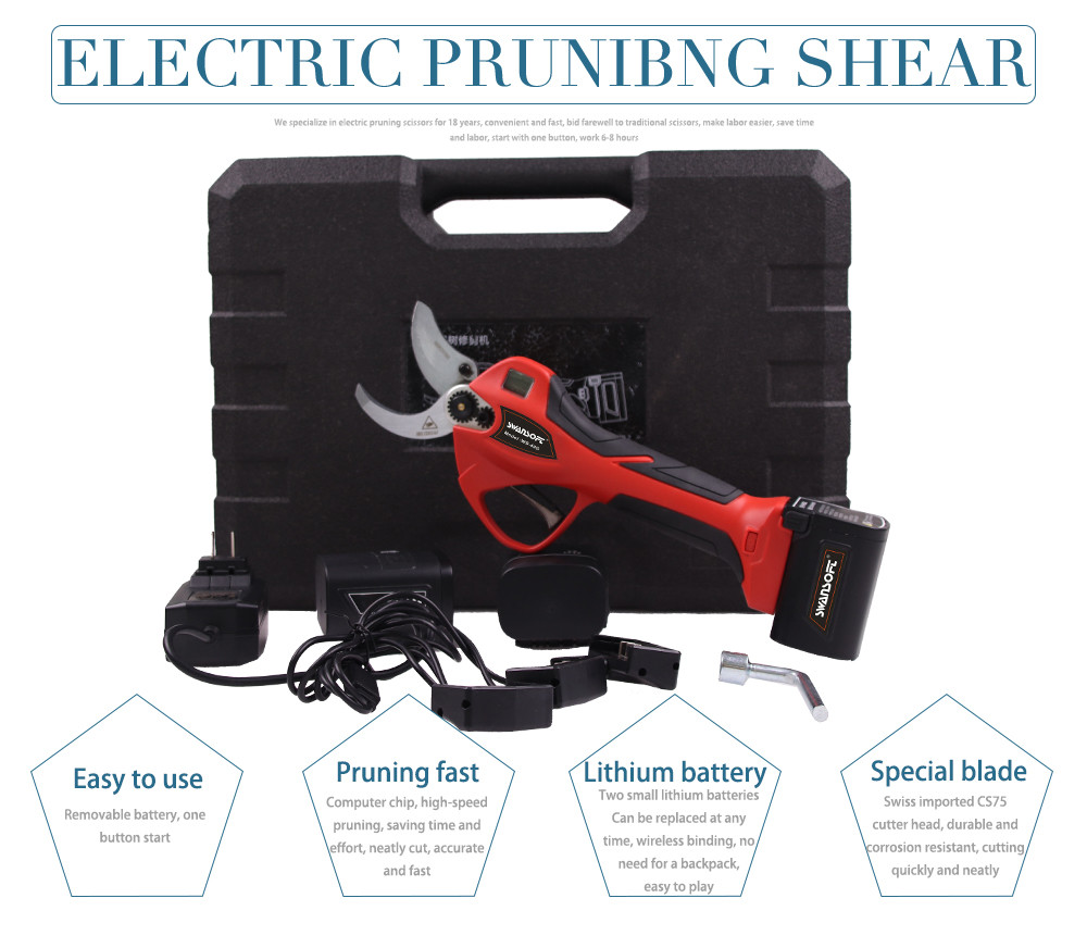 Swansoft  4.0CM Electric Secateurs Electric Pruner Lithium Battery Pruning Shears Bypass Handheld Trimmers