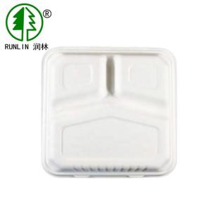 Quality Pulp Sugarcane Disposable Biodegradable Lunch Trays 3 Compartments Eco Friendly Microwave Containers wholesale