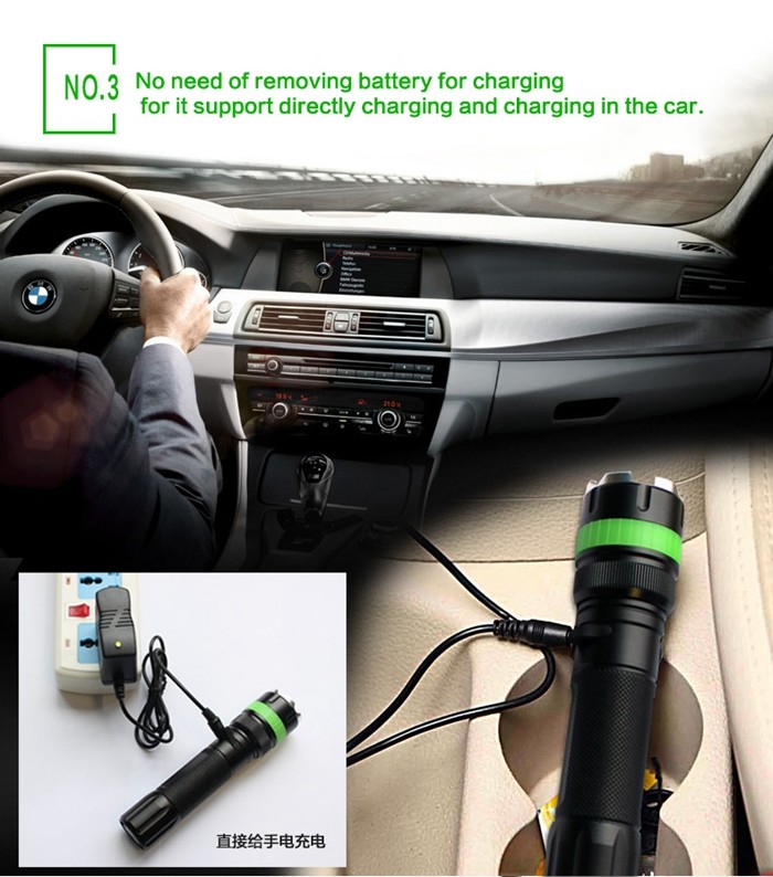 Police Security LED Rechargeable Flashlight Added Fluorescent Silicone Ring