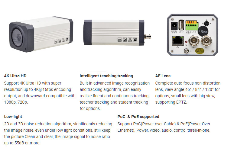 4k NDI Video Conferencing Webcam poe,poc support EPTZ tracking camera for teacher or student