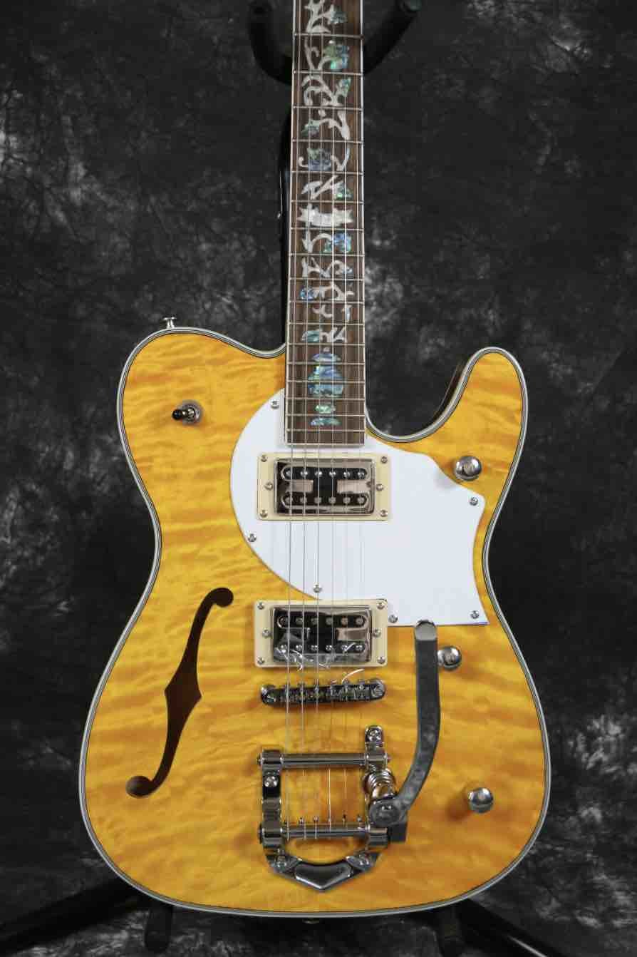 2019 Grand Special F Hole Tl Electric Guitar Quilted Maple Abalone Inlay Bigsby