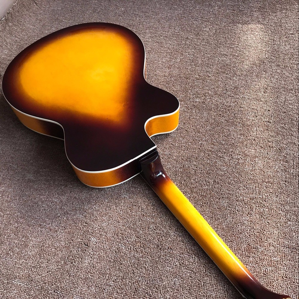 Double F hole OEM hollow body JAZZ electric guitar yellow maple top Jazz guitar free shipping