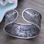 Vintage Handmade Engraved Designs Flower Sterling Silver Cuff Bracelet(058233)